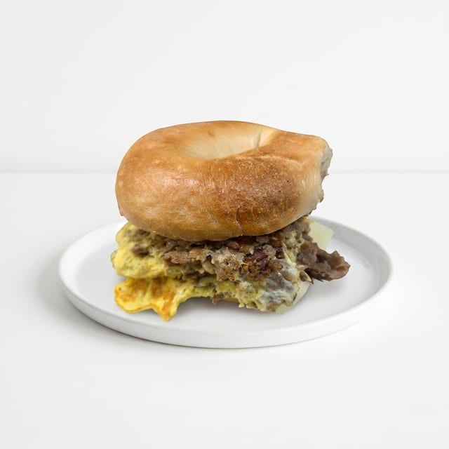 Steak, Egg & Cheese Breakfast Sandwich.