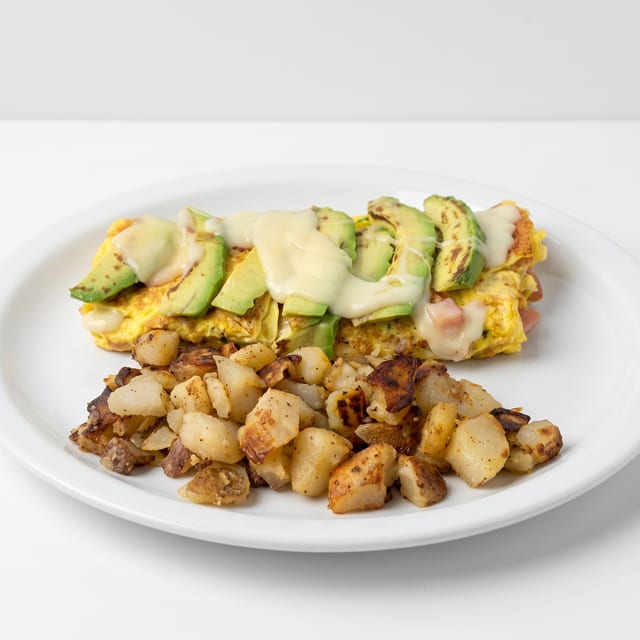 Grilled Avocado, Tomato & Mozzarella Omelette.